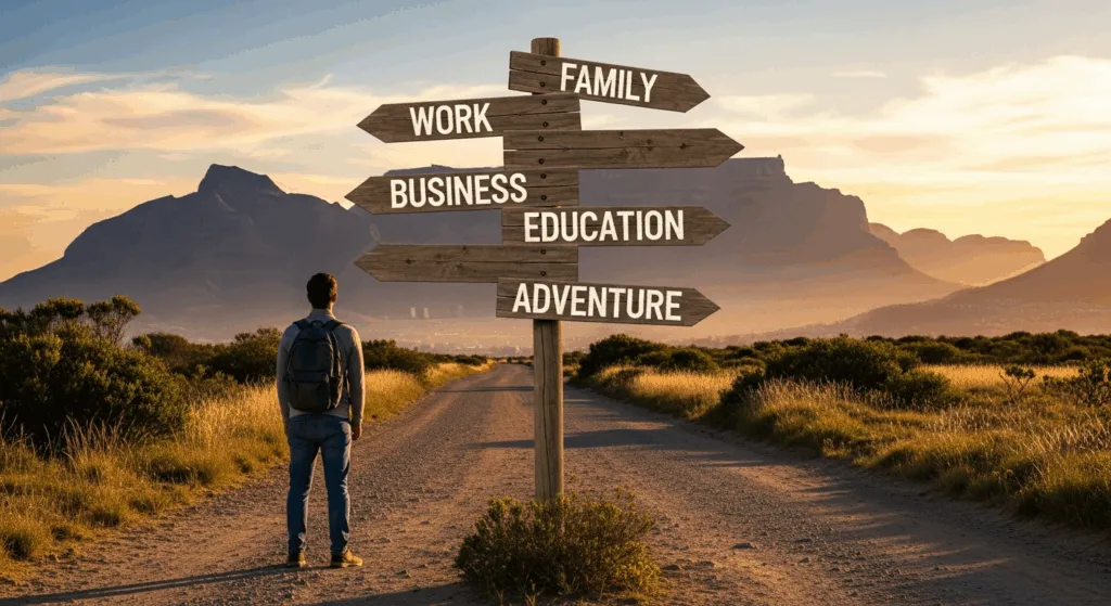 A person choosing one of the 5 pathways to permanent residency in South Africa.
