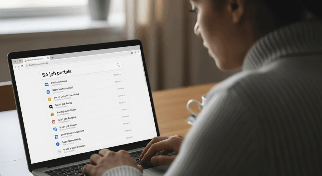 A foreigner searching for a job or 'visa sponsor' on a job portal in South Africa.