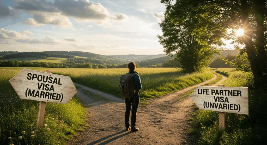 A person choosing between a Spousal Visa and a Life Partner Visa in South Africa.