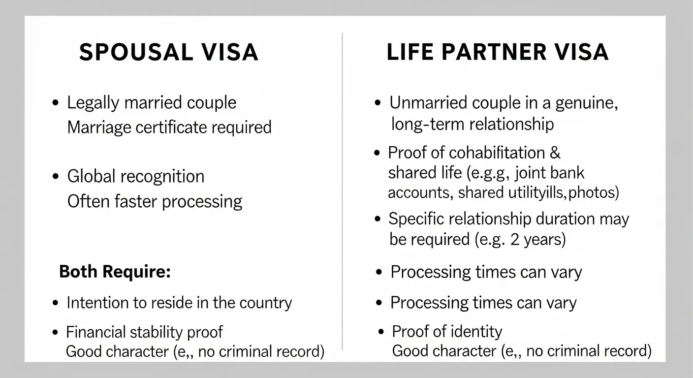 Image illustrating the difference between spousal visa and life partner visa
