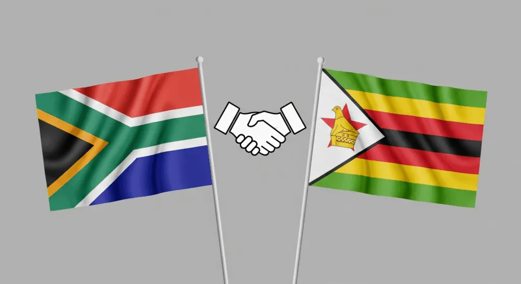 South African and Zimbabwean flags, symbolizing work permits for Zimbabweans.