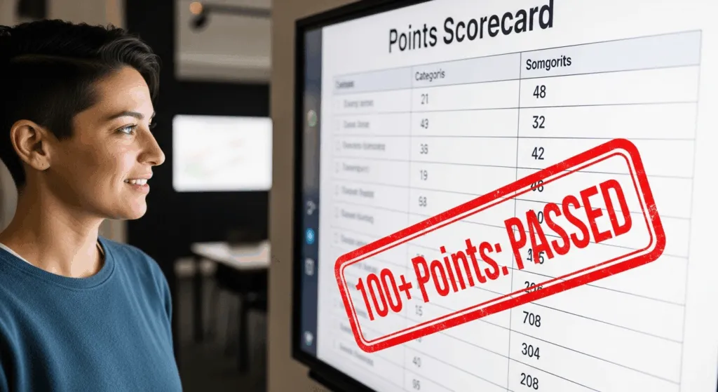 A successful Points-Based System scorecard for a General Work Visa application.