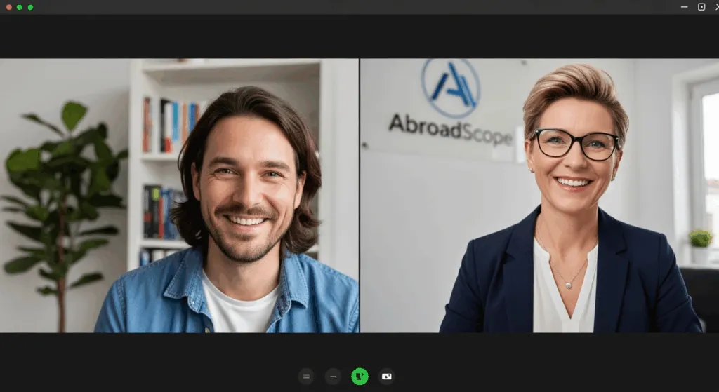 An Abroadscope consultant on a video call for a work visa consultation.