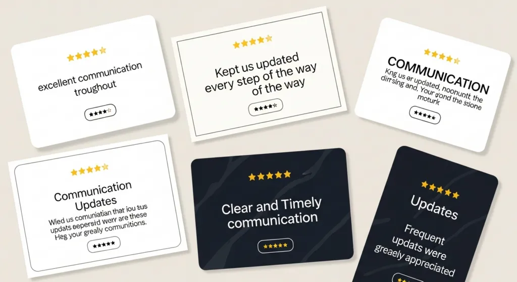 A collage of 5-star Abroadscope reviews praising their communication.