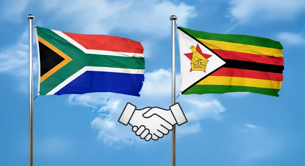 South African and Zimbabwean flags, symbolizing work permits for Zimbabweans.