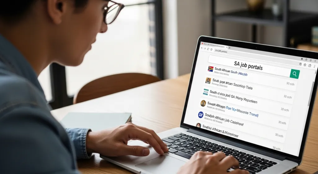 A foreigner searching for a job or 'visa sponsor' on a job portal in South Africa.