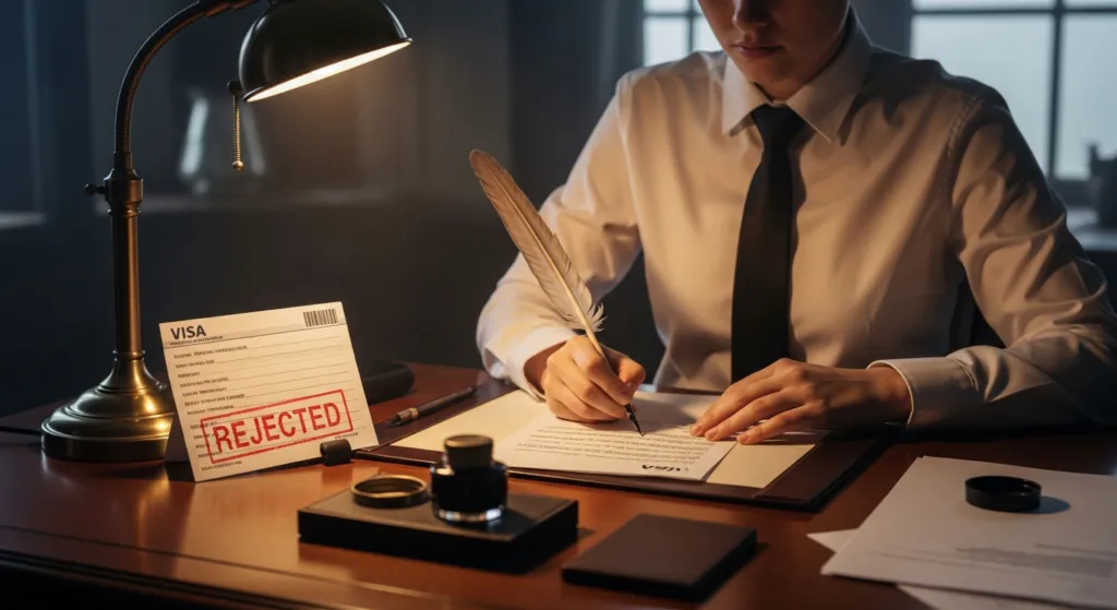 A person formally writing an appeal letter for a South African visa rejection.