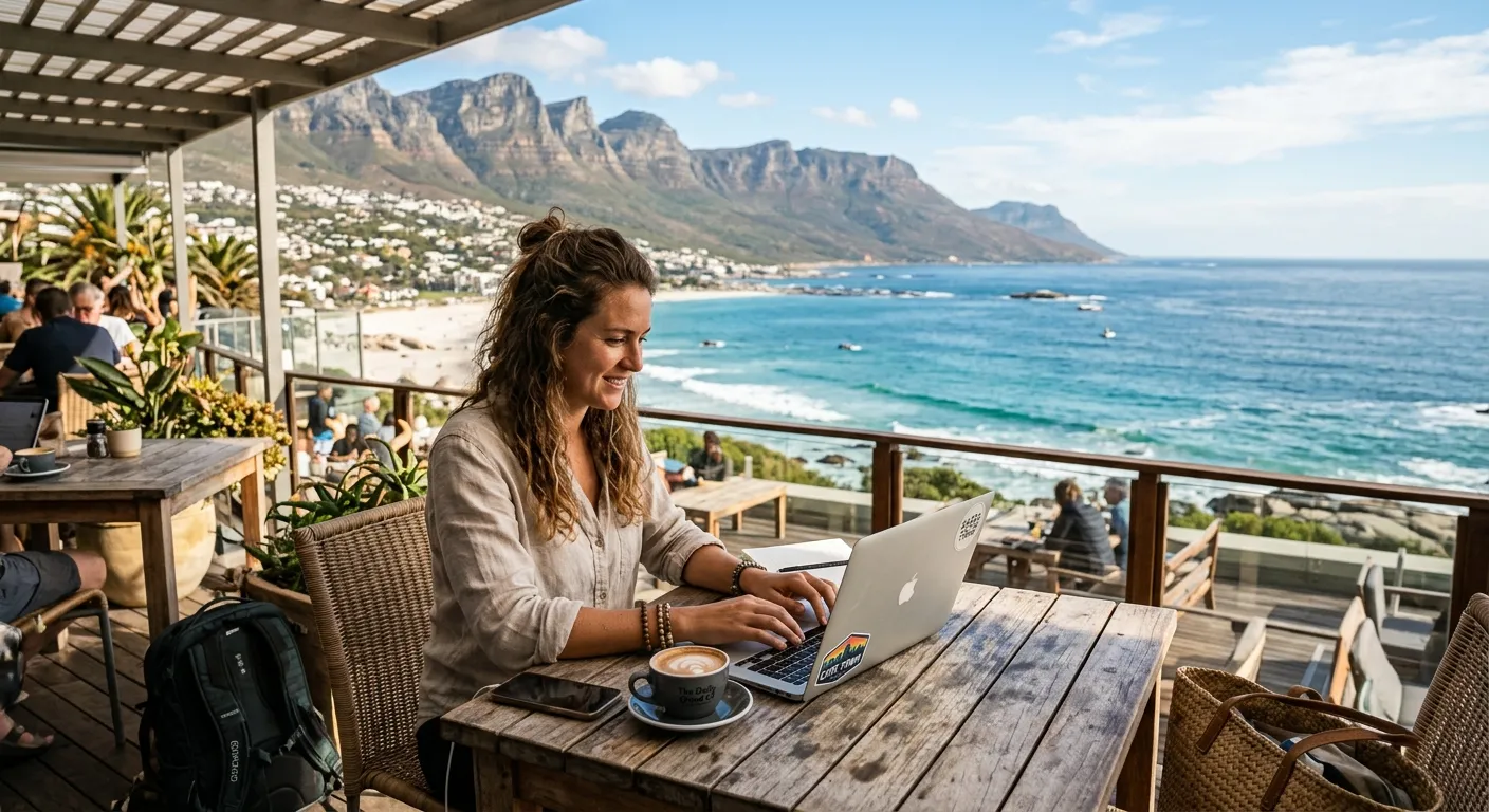 Digital nomad working remotely in Cape Town, South Africa